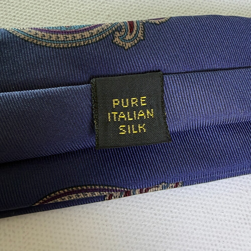 VTG Mallory & Church London Pure Italian Silk Men's Neck Tie Navy Blue Paisley - Picture 10 of 12